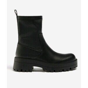 Pull&Bear Chunky Ankle Boots - Black Side Zip Womens - Size 8.5